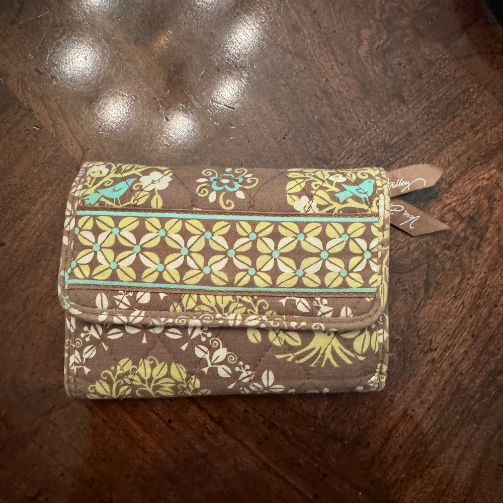 Vera Bradley  Brown Floral Wallet with Blue and Yellow Accents